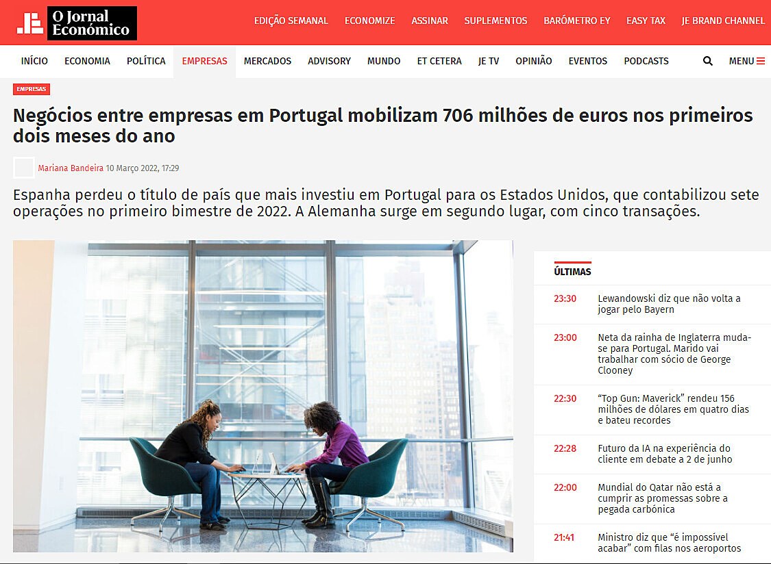 Negcios entre empresas em Portugal mobilizam 706 milhes